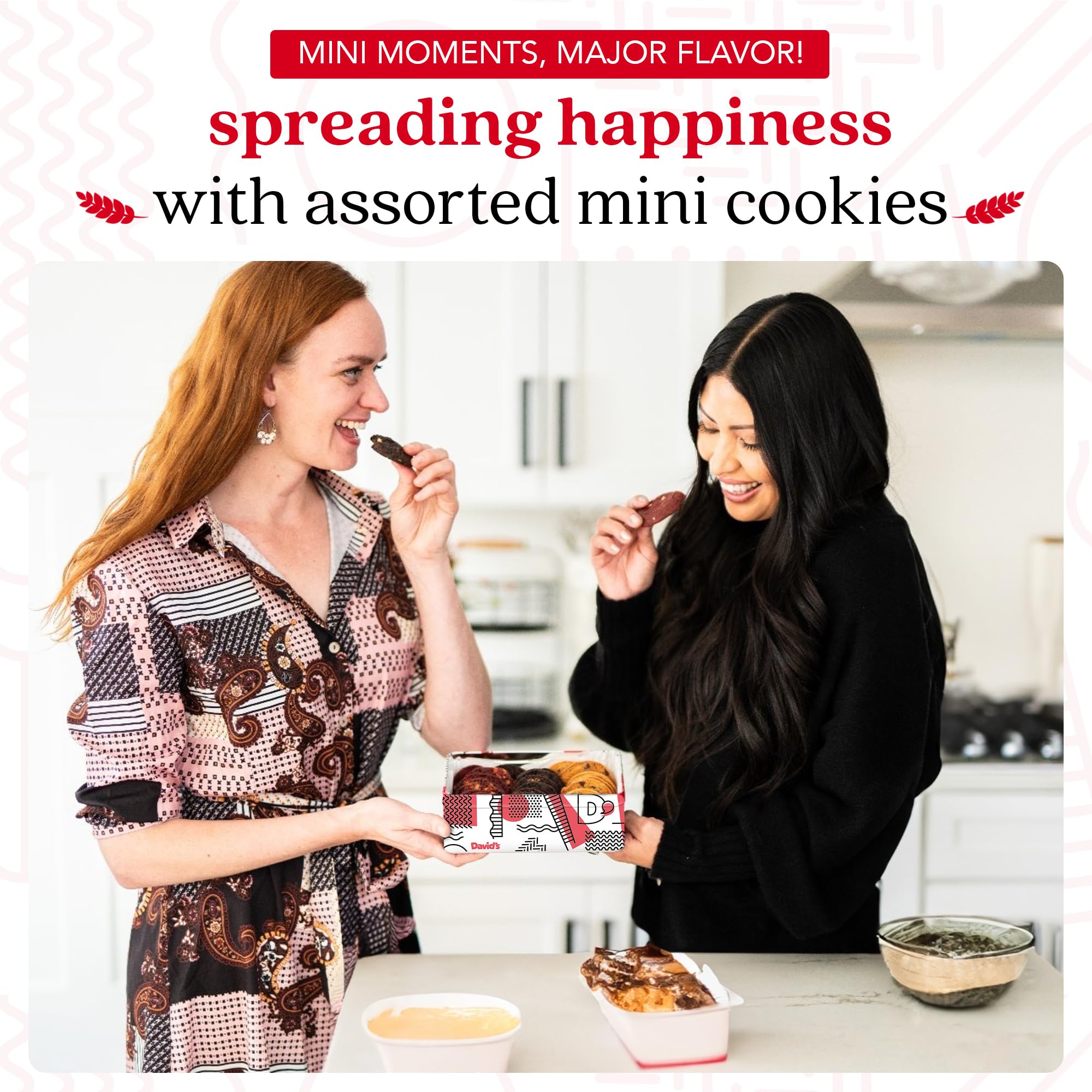 David's Cookies assorted mini bites tin highlighting variety for quick bites.