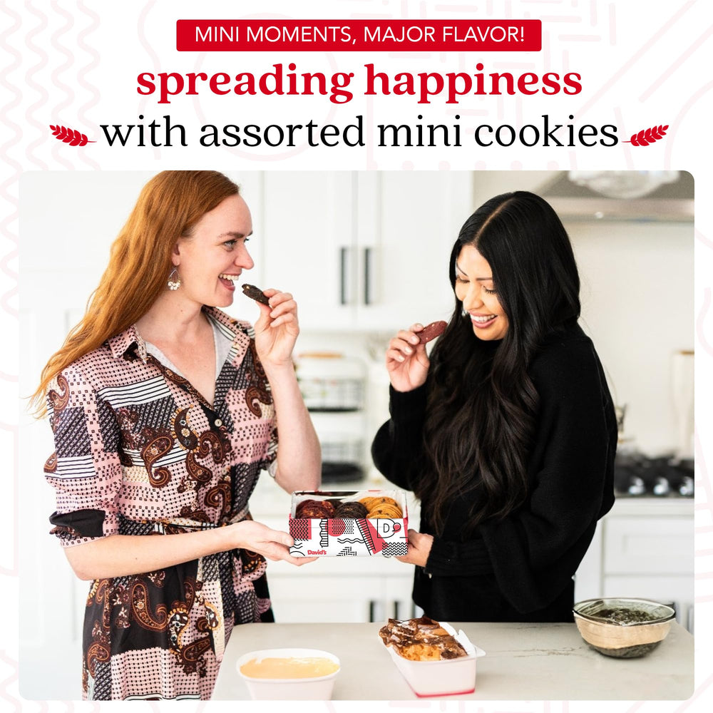 David's Cookies assorted mini bites tin highlighting variety for quick bites.