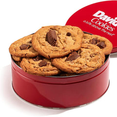 David's Cookies peanut butter chunk gift tin with eight cookies, ideal for gifting.