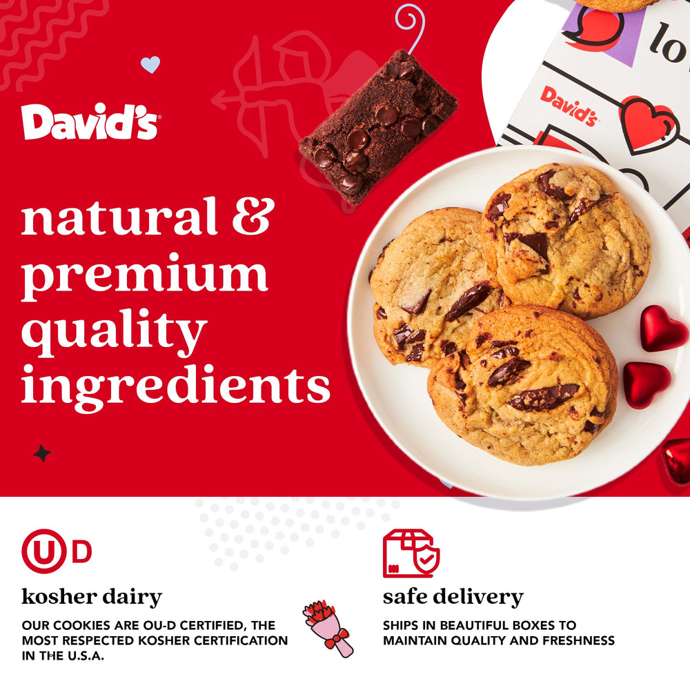 David's Cookies close-up shows premium chocolate chunks in fresh-baked treats