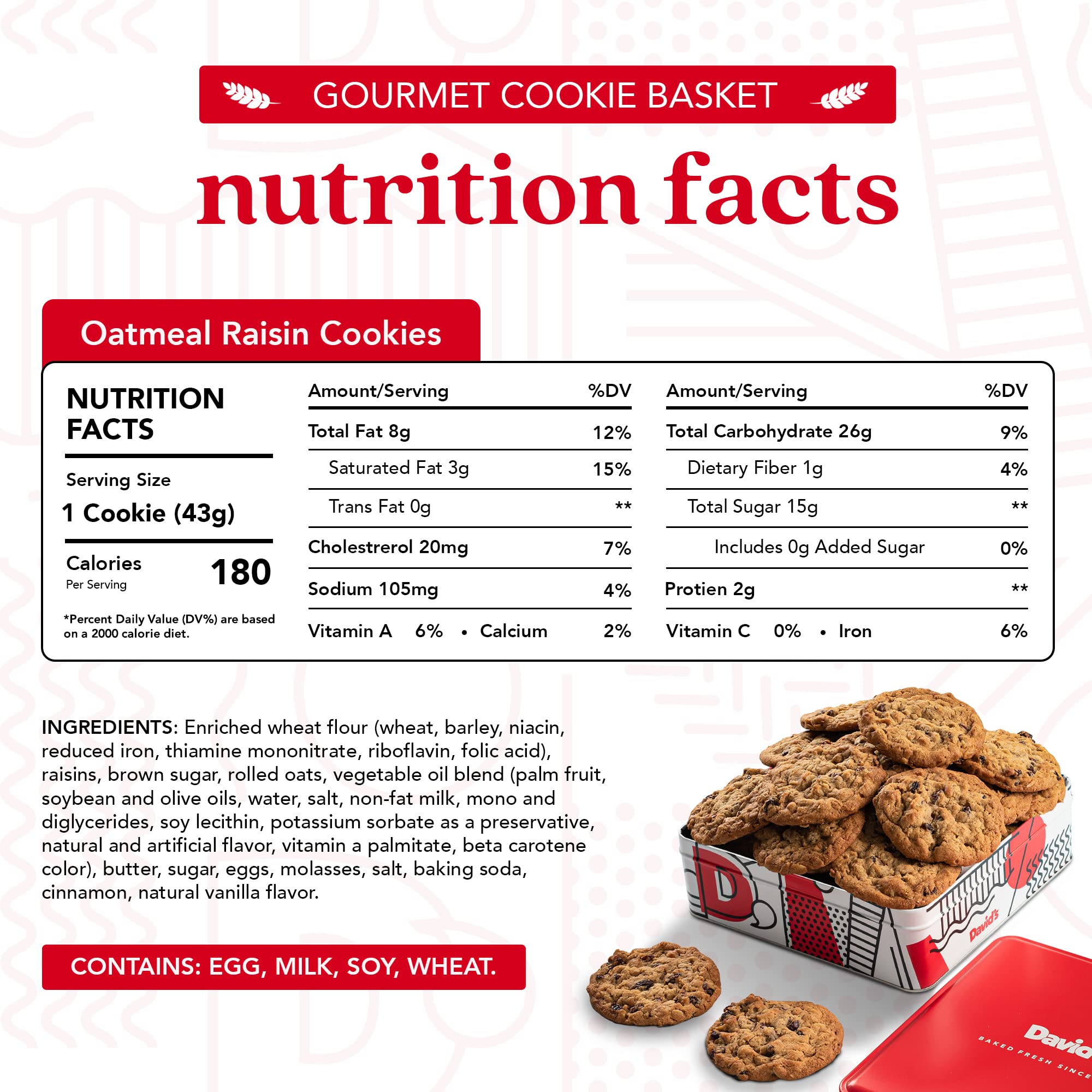 David's Cookies soft-chewy oatmeal raisin cookies offering premium texture.