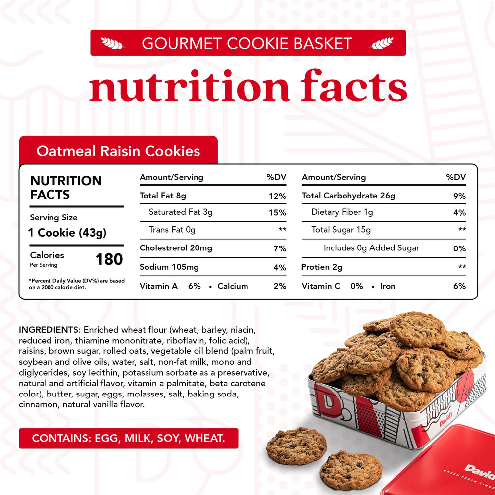 David's Cookies soft-chewy oatmeal raisin cookies offering premium texture.
