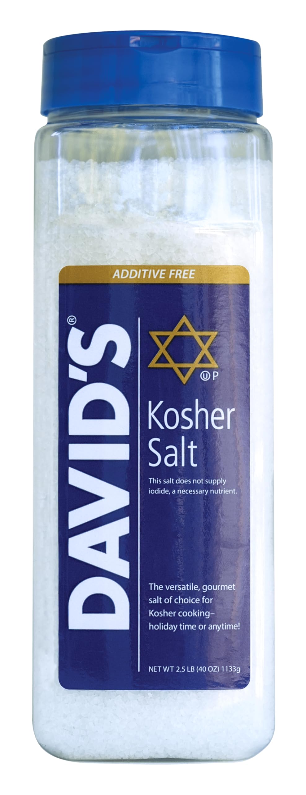 David's Kosher Salt 40 oz pack with clean crystals for precise seasoning.