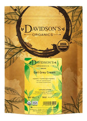 Davidson's Earl Grey Cream loose leaf tea in a 16 oz bag, bold flavor with vanilla finish.