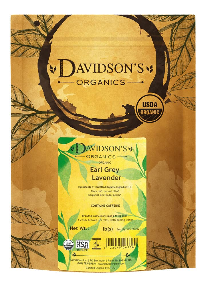 Davidson's Earl Grey with Lavender loose leaf tea, bright citrus aroma with floral lavender notes.