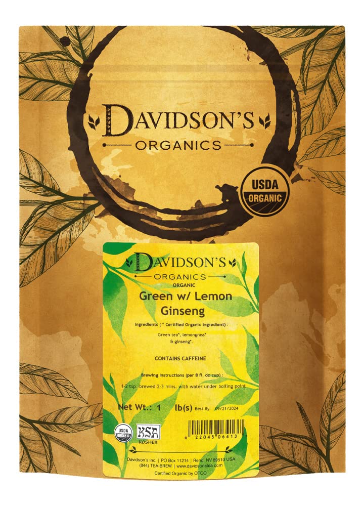 Davidson's Green with Lemon Ginseng loose leaf tea shows bright citrus aroma for refreshing sips.