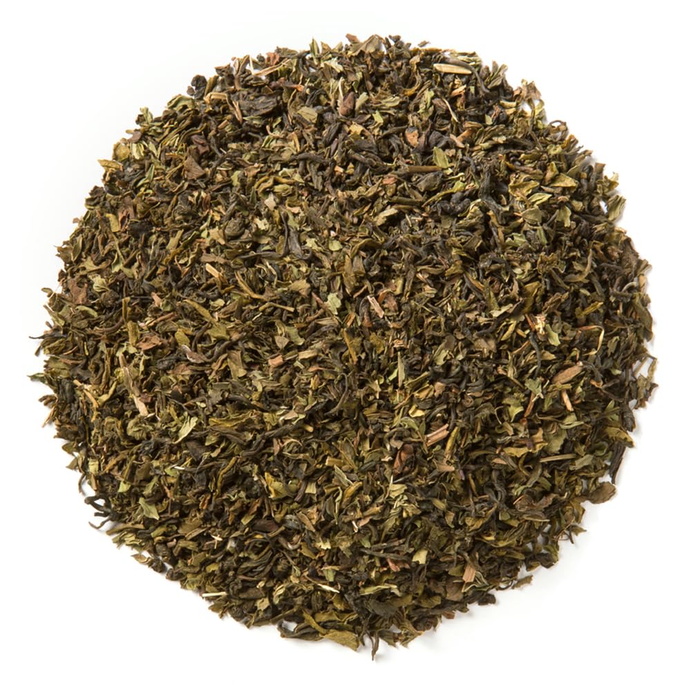 Steeping cup reveals a fragrant, minty brew from Davidson's Moroccan Green with Mint.