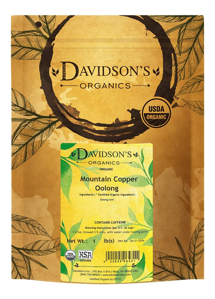 Davidson's Mountain Copper Oolong loose-leaf close-up shows white-tipped leaves for a premium cup.