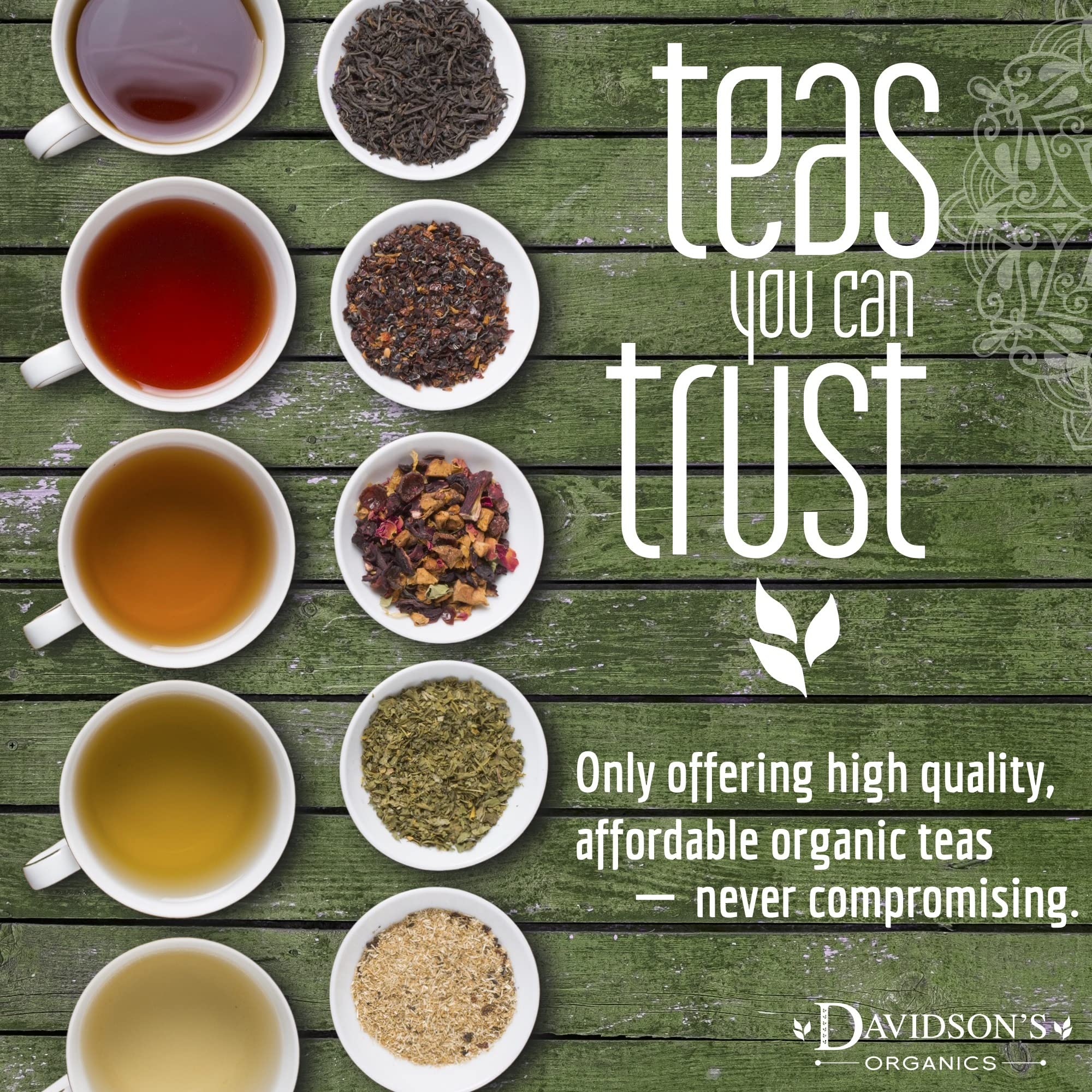 Davidson's Organic Peppermint Leaves bulk organic seal highlights non-GMO quality.