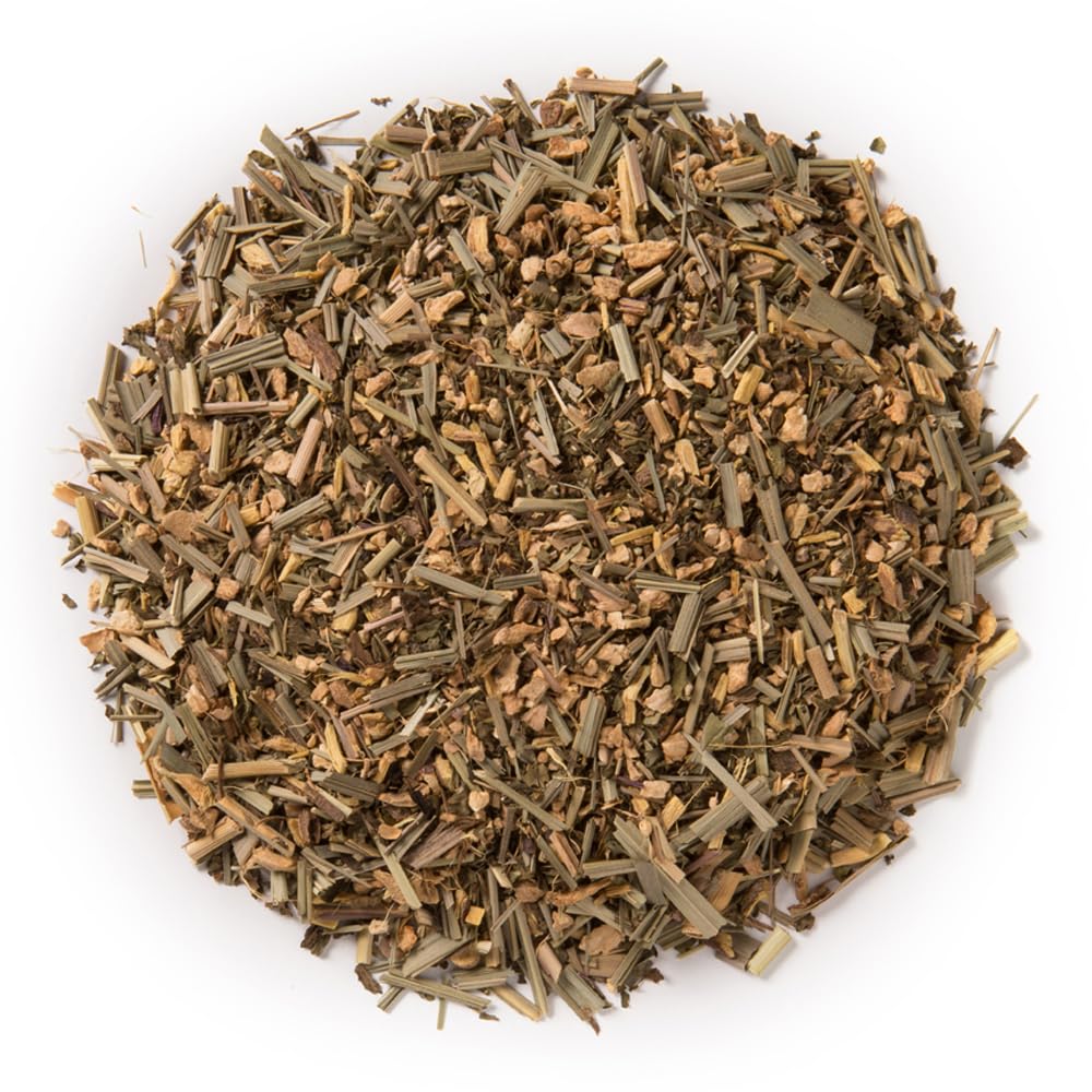 Davidson's Organics Ginger Spice loose leaf tea in a steaming cup, signaling warming flavor and aroma.