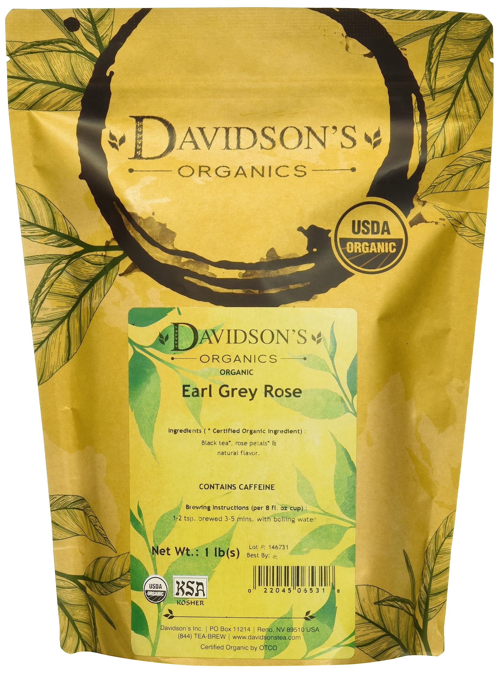Davidson's Organics Earl Grey Rose features visible rose petals for a floral aroma.