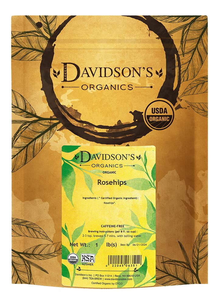 Davidson's Rosehips loose leaf bulk bag reveals a vibrant infusion.