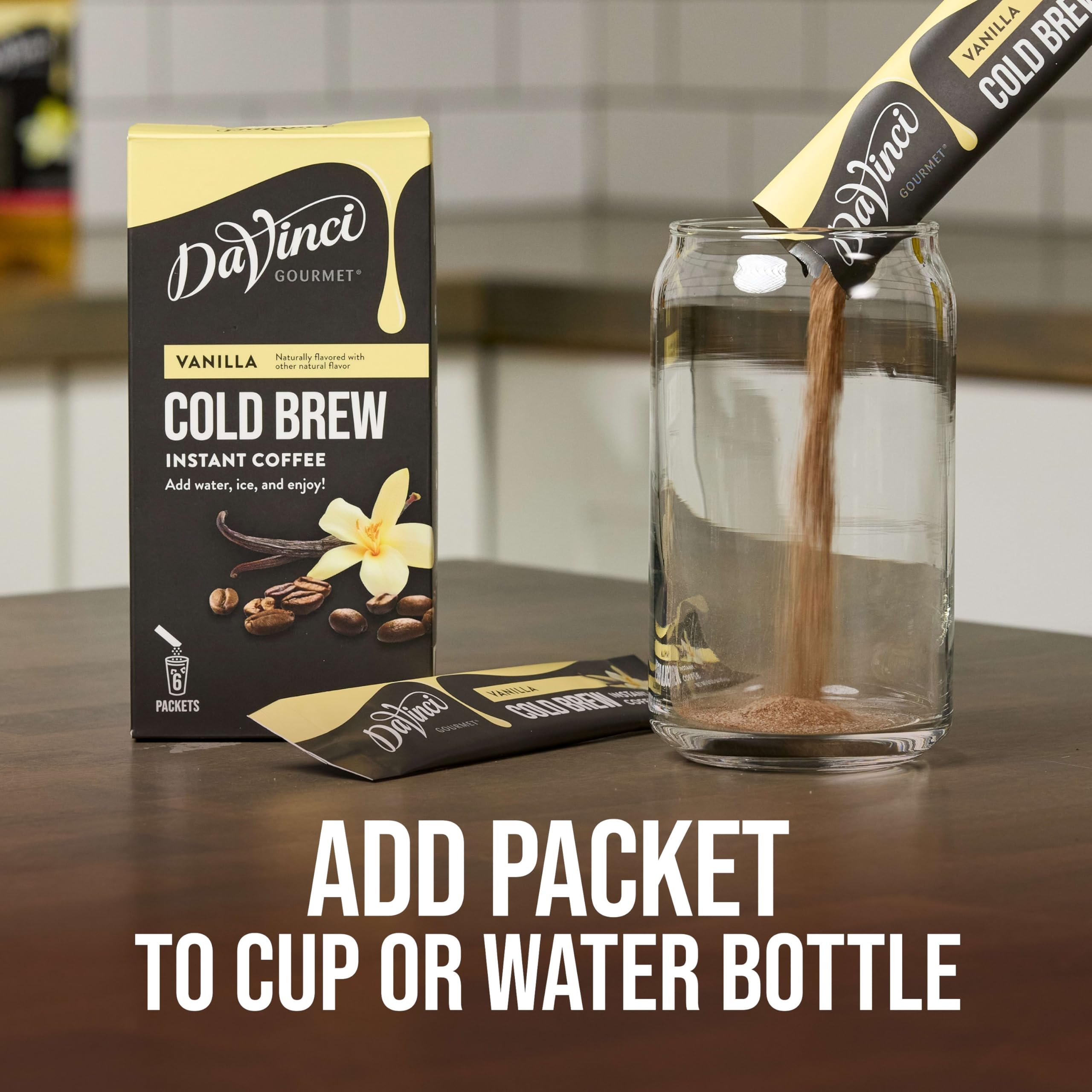 Close-up of DaVinci Gourmet coffee sticks highlighting premium ingredients.