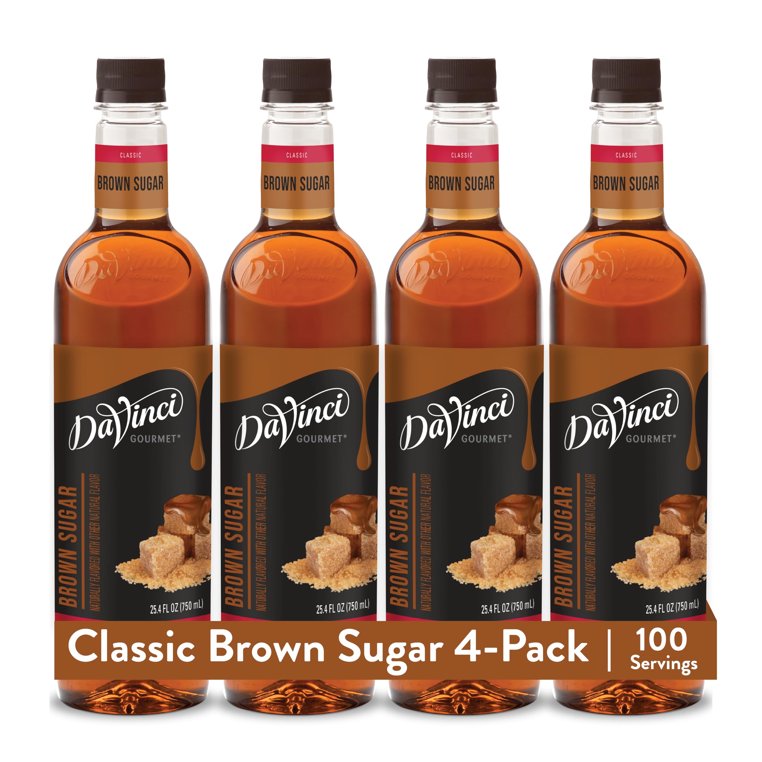 DaVinci Gourmet Brown Sugar Syrup bottle pour adds warm caramel notes to beverages.