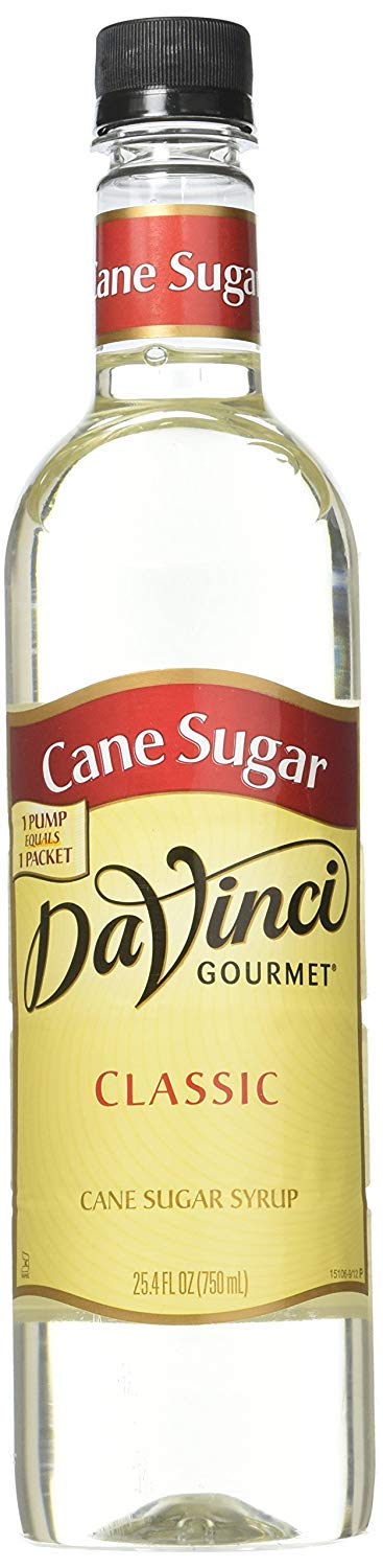 DaVinci Gourmet Classic Cane Sugar Syrup bottle pour enhances coffee and cocktails.