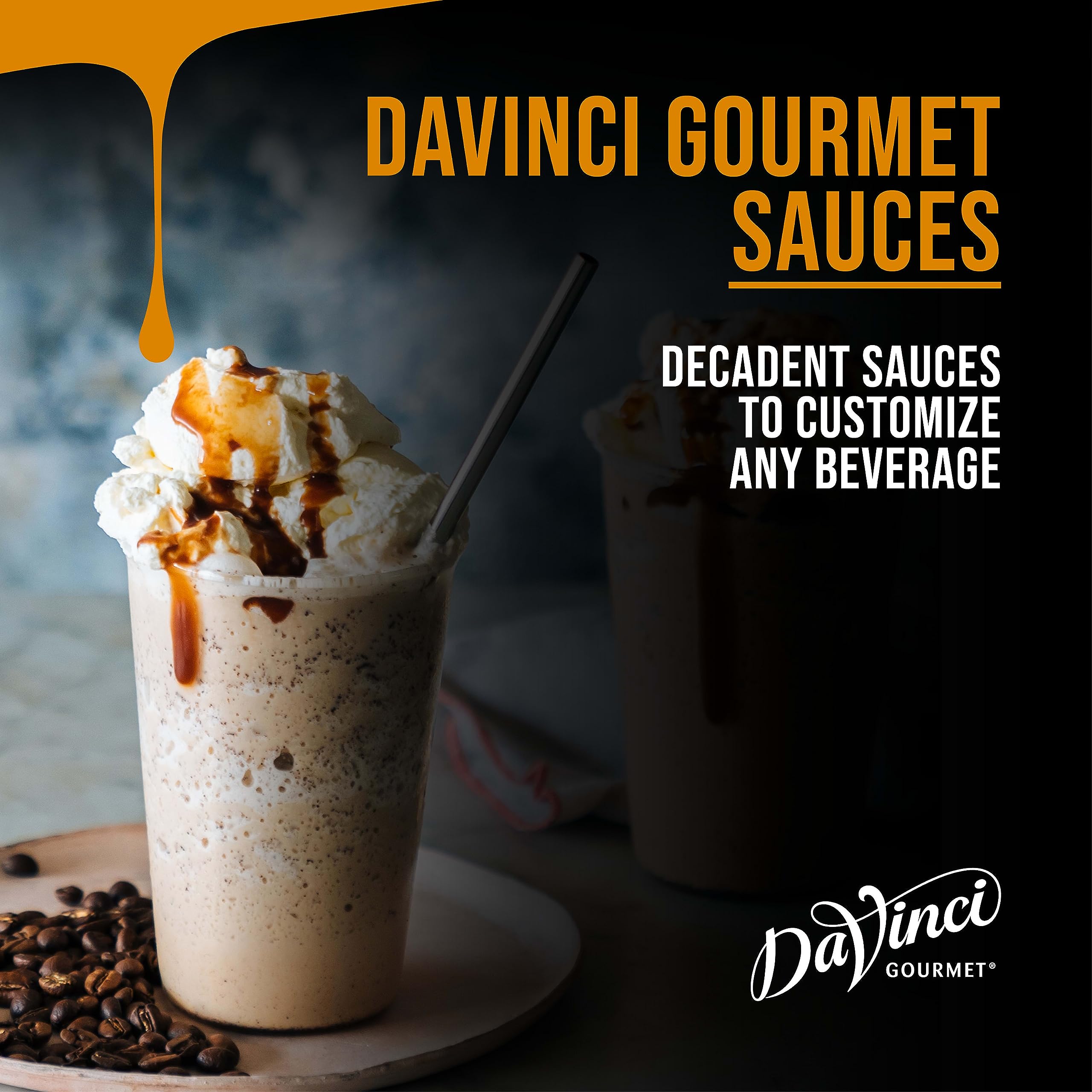 DaVinci Gourmet Classic Caramel Sauce amber-tinged drizzle adds dessert appeal.