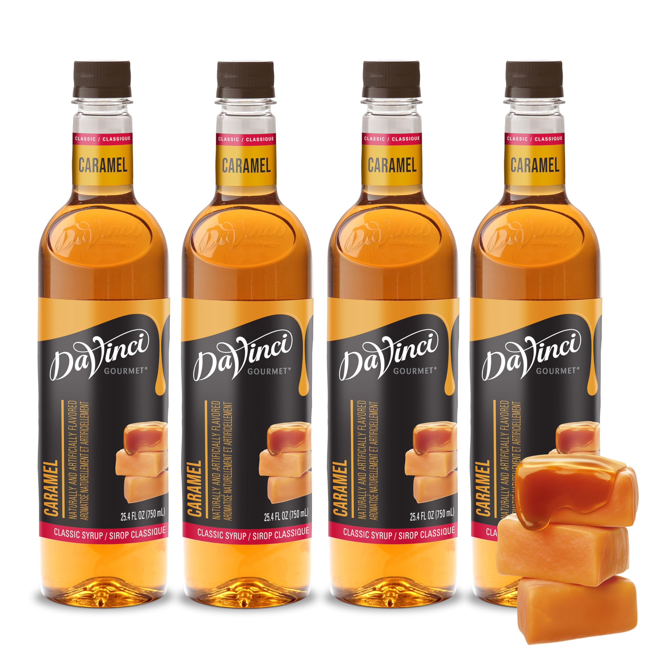 DaVinci Gourmet Classic Caramel Syrup bottle on display for premium flavor.
