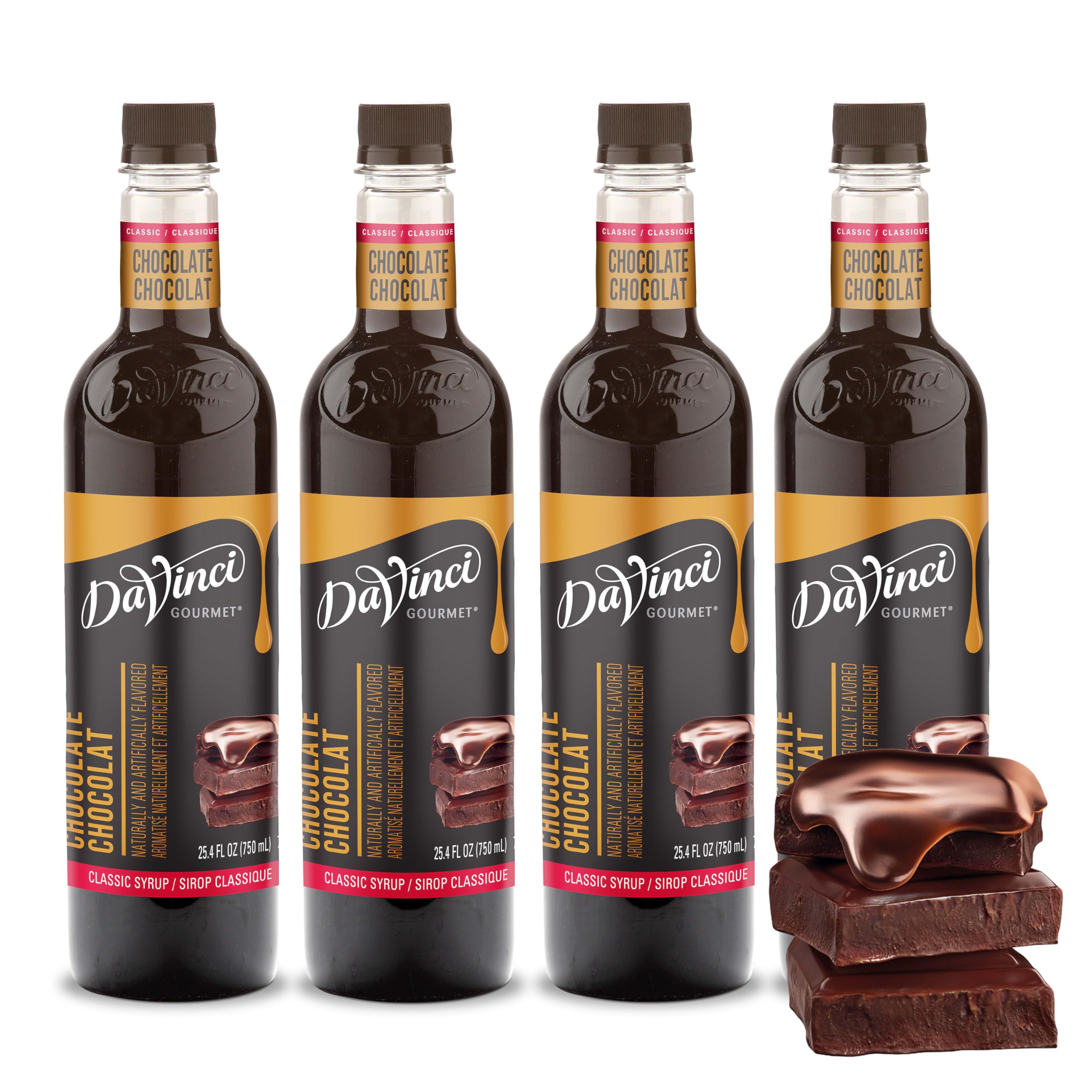 DaVinci Gourmet Classic Chocolate Syrup bottle showcases premium flavor for beverages and desserts.