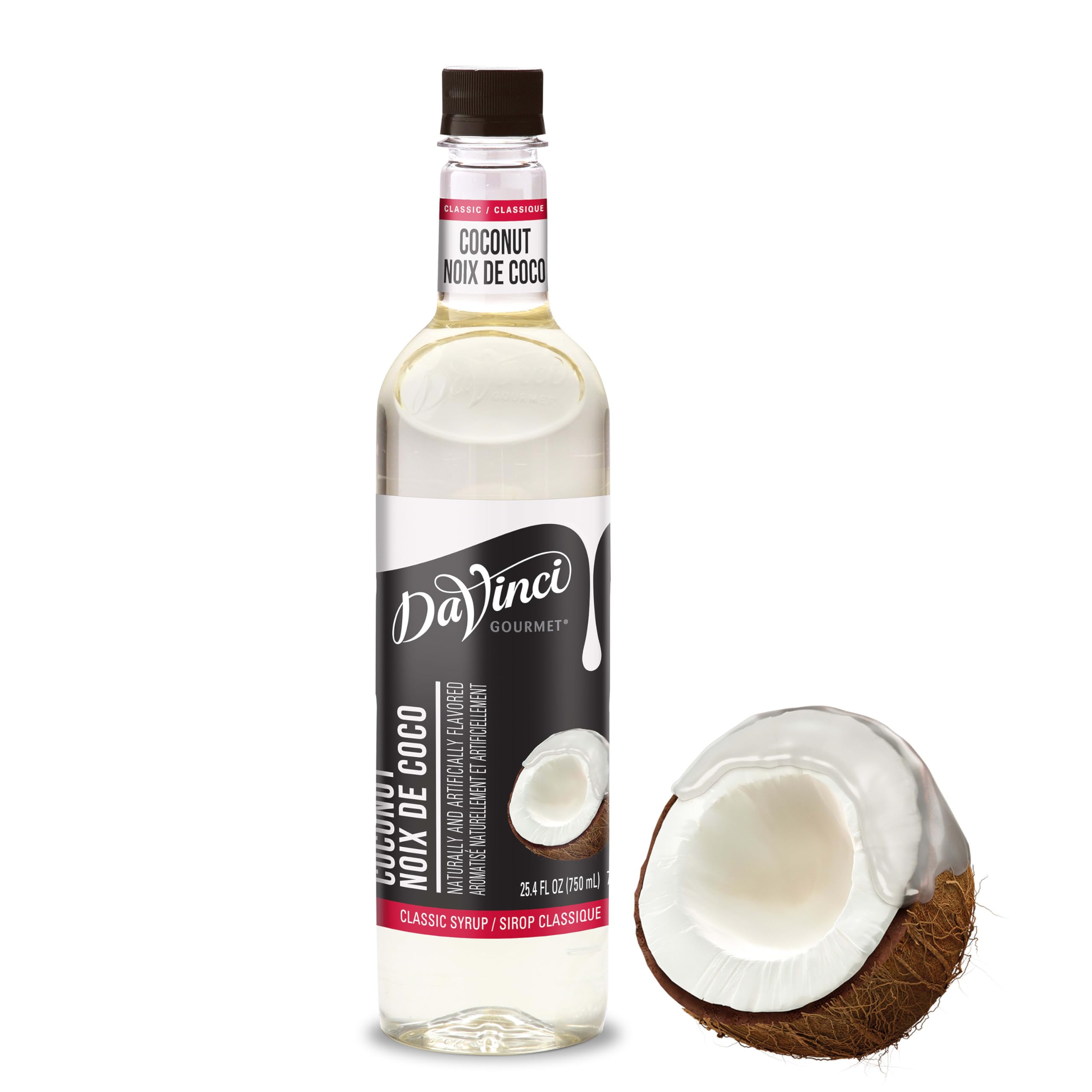 DaVinci Gourmet Classic Coconut Syrup bottle pour adds tropical flavor to beverages