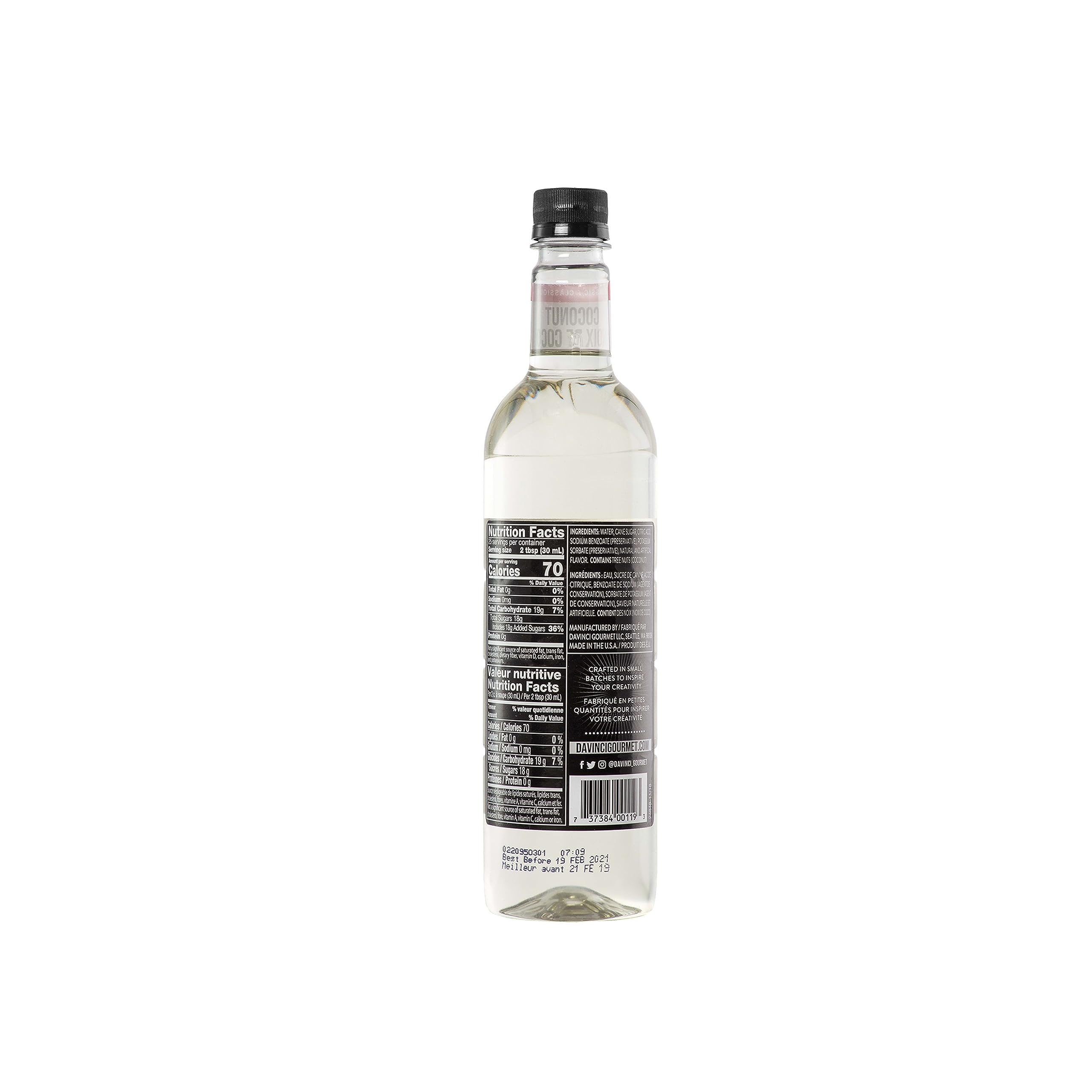DaVinci Gourmet Classic Coconut Syrup coffee pour highlights authentic coconut sweetness
