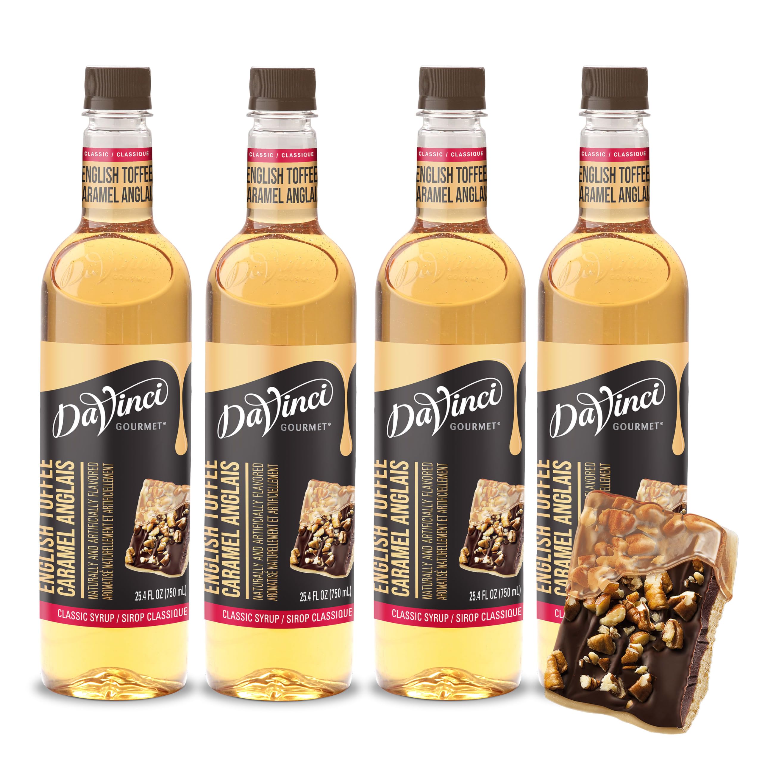 DaVinci Gourmet Classic English Toffee Syrup bottle on the counter for premium flavor