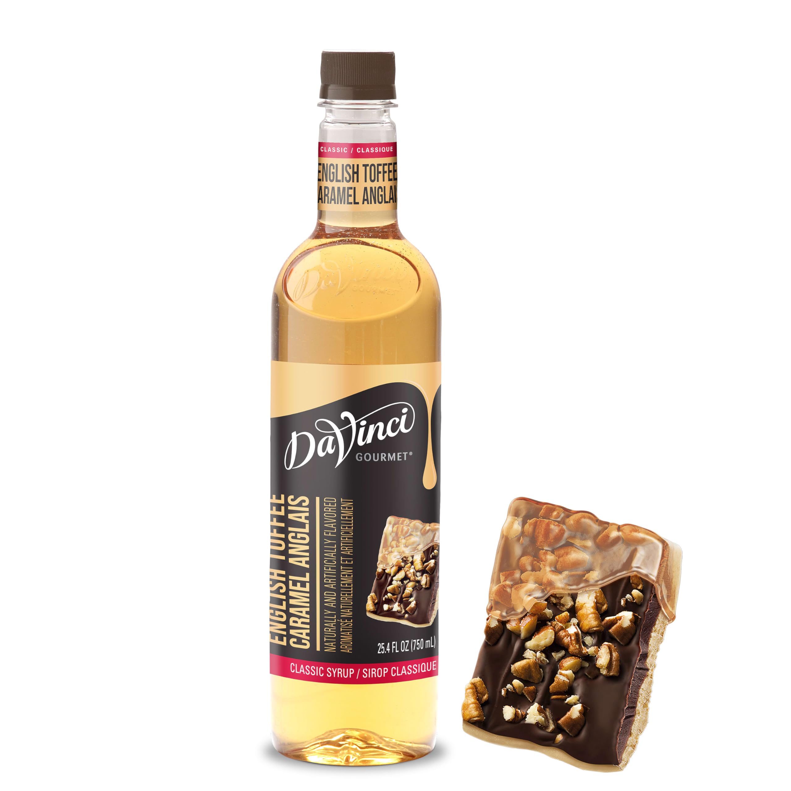 DaVinci Gourmet Classic English Toffee Syrup bottle ready to flavor coffee and desserts