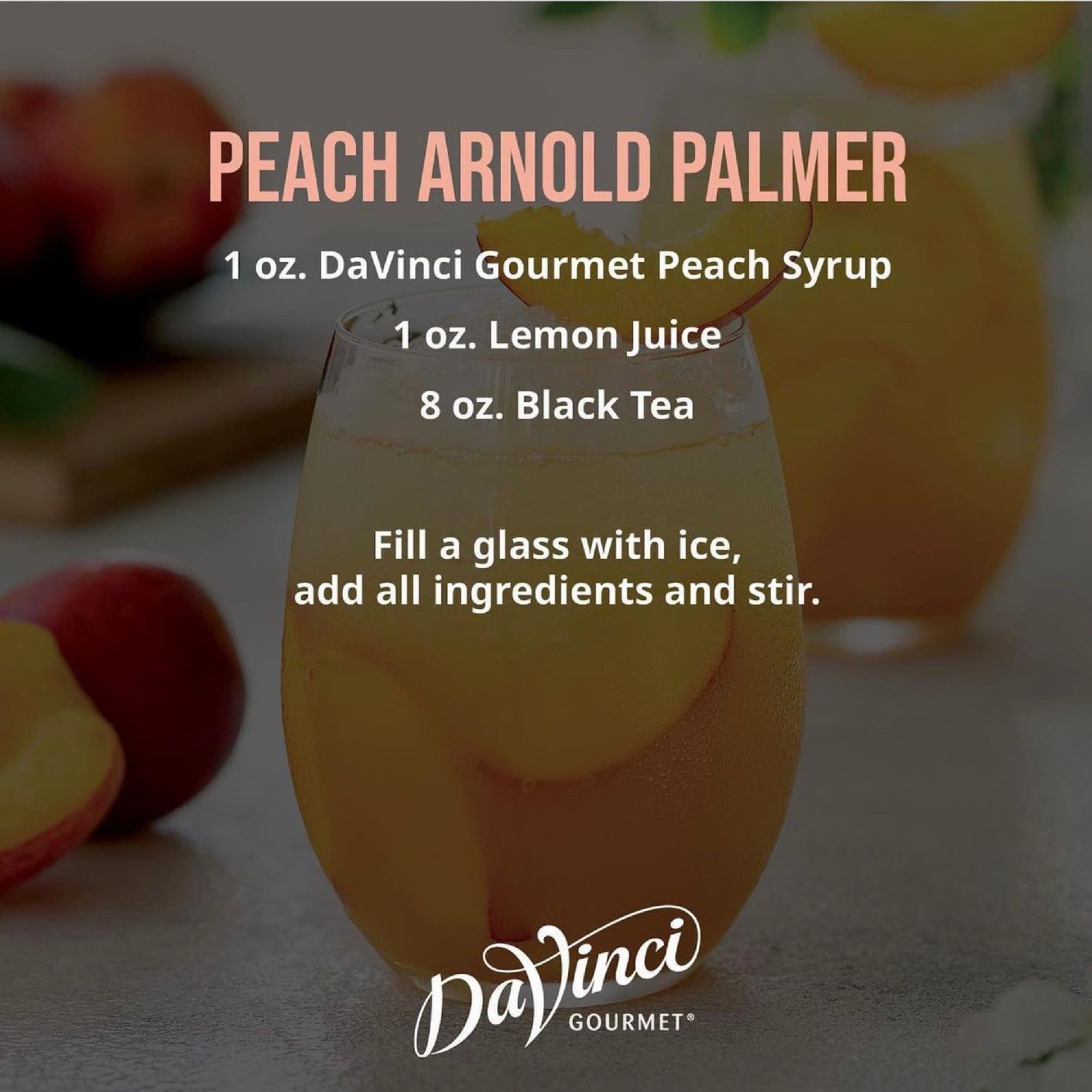 Peach dessert topped with DaVinci Gourmet syrup for a fruity finish.