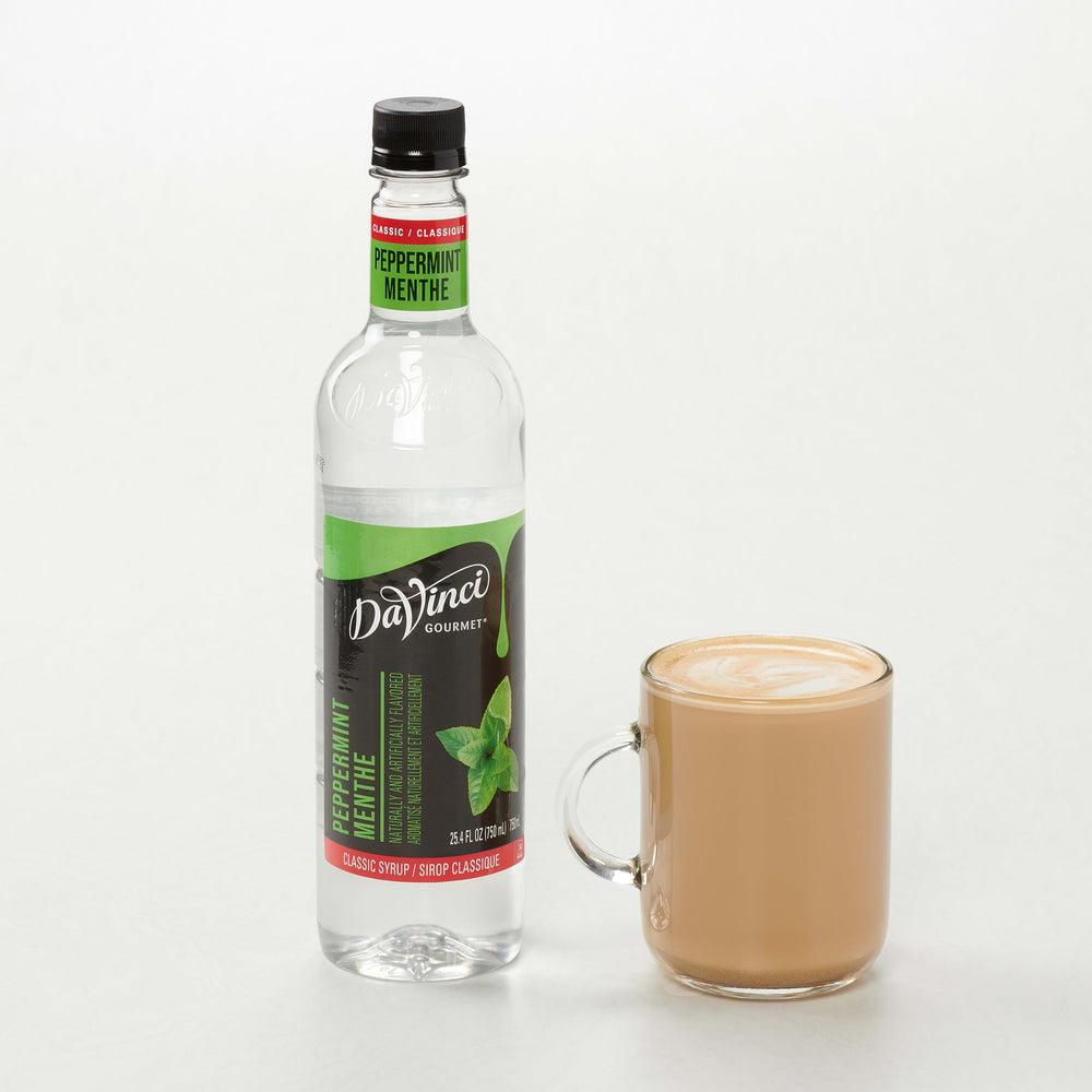 Backbar setup featuring DaVinci Gourmet Peppermint Syrup for bartenders