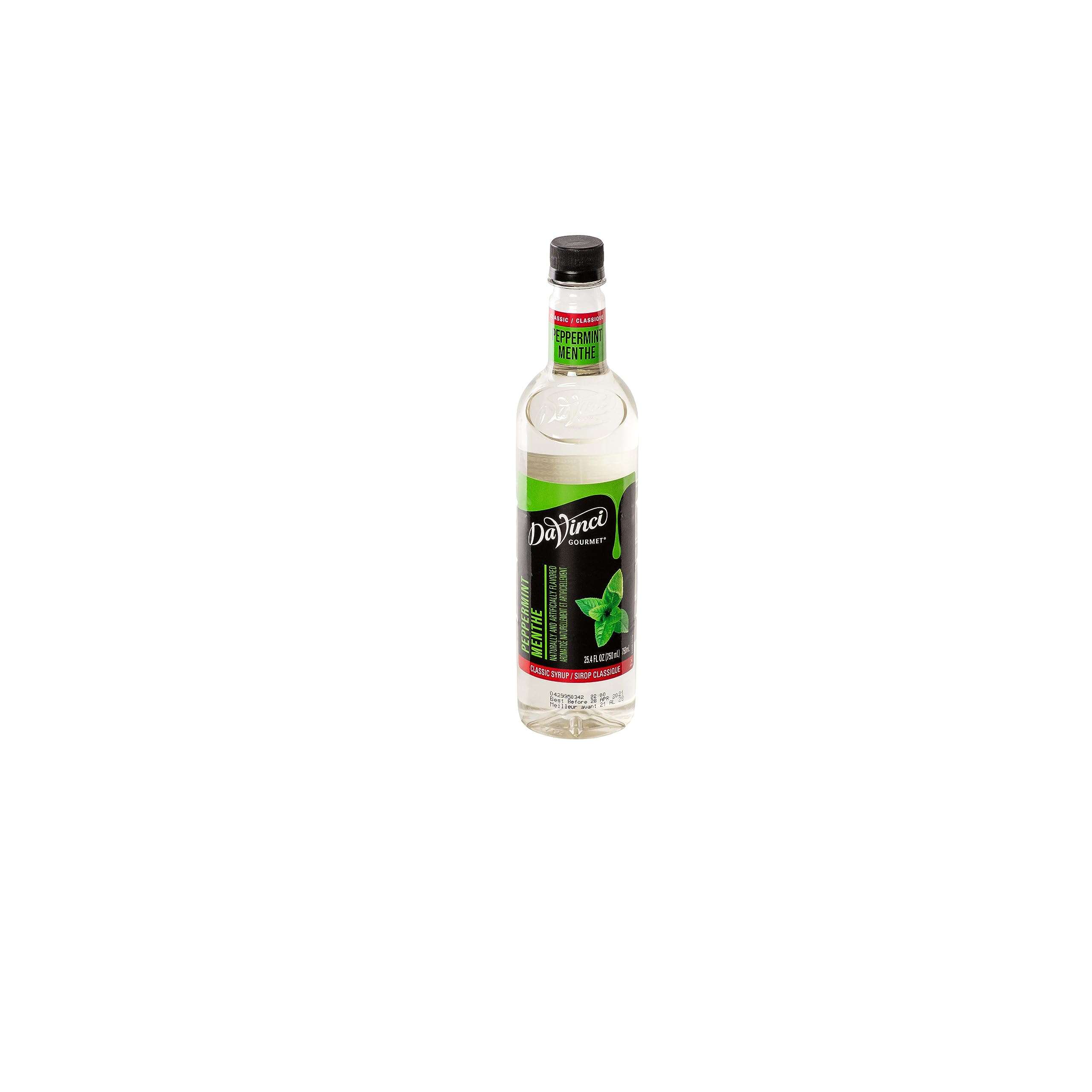 Retail packaging showing four-pack of DaVinci Gourmet Peppermint Syrup