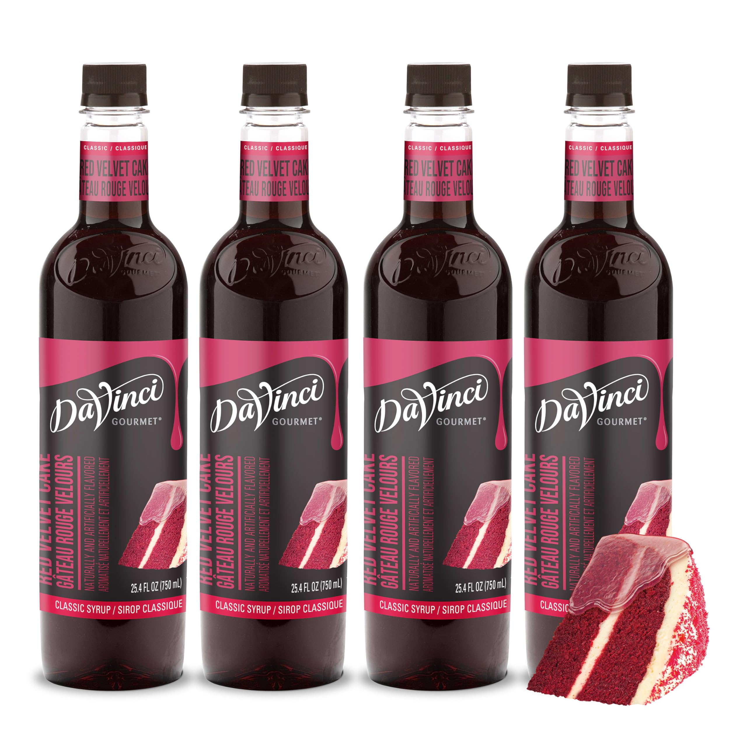 DaVinci Gourmet Red Velvet Cake Syrup bottle for cafe-quality flavor.