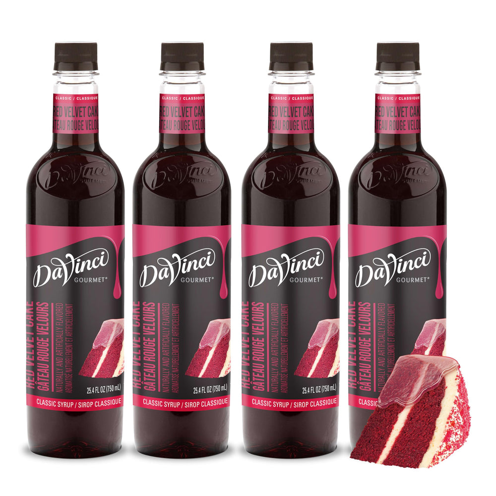 DaVinci Gourmet Red Velvet Cake Syrup bottle for cafe-quality flavor.