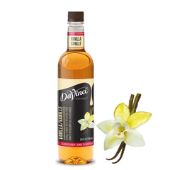 DaVinci Gourmet Classic Vanilla Syrup bottle provides rich vanilla aroma for beverages