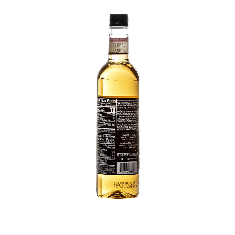 DaVinci Gourmet Classic Vanilla Syrup being poured for smooth drizzle on drinks