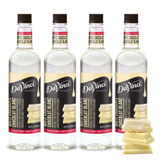 DaVinci Gourmet Classic White Chocolate Syrup bottle label showcases premium flavor for creative beverages