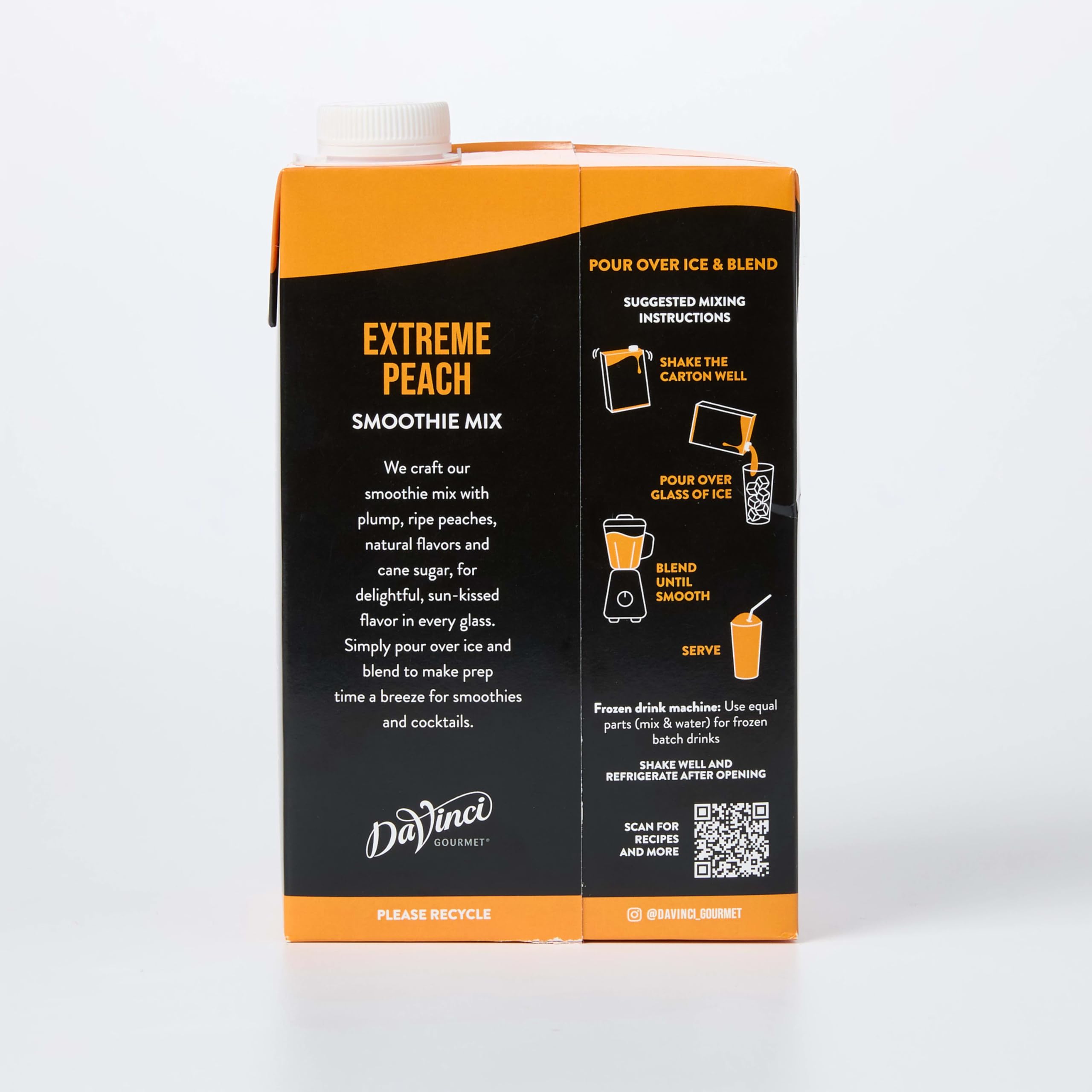 DaVinci Gourmet Extreme Peach Smoothie poured over ice for easy prep