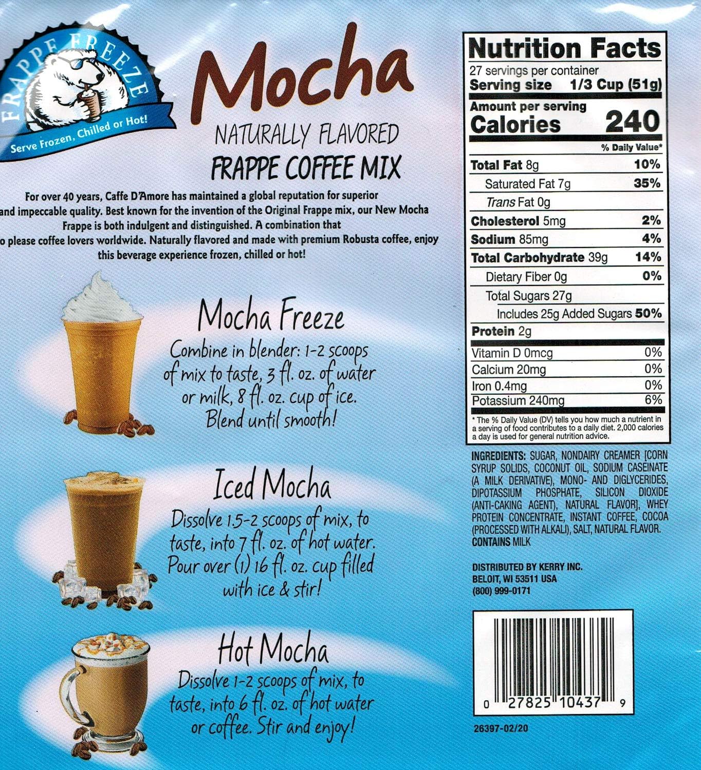 DaVinci Gourmet Frappe Freeze Mocha drink served chilled with creamy texture.