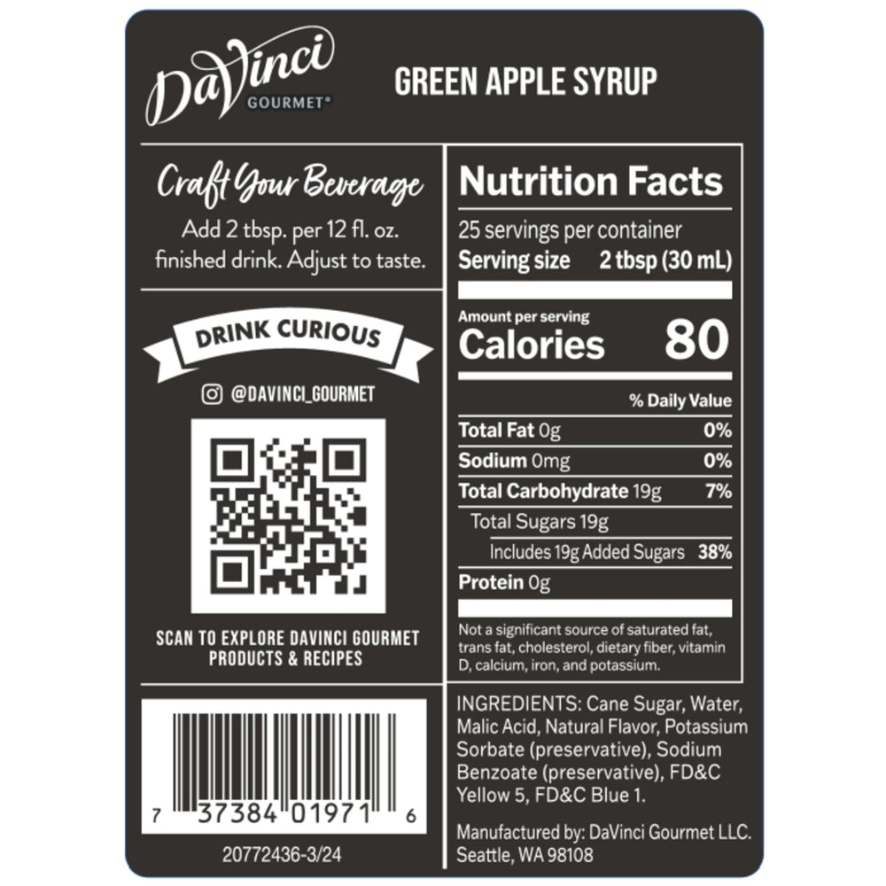 Pouring Green Apple Syrup adds bright tart sweetness to cocktails.