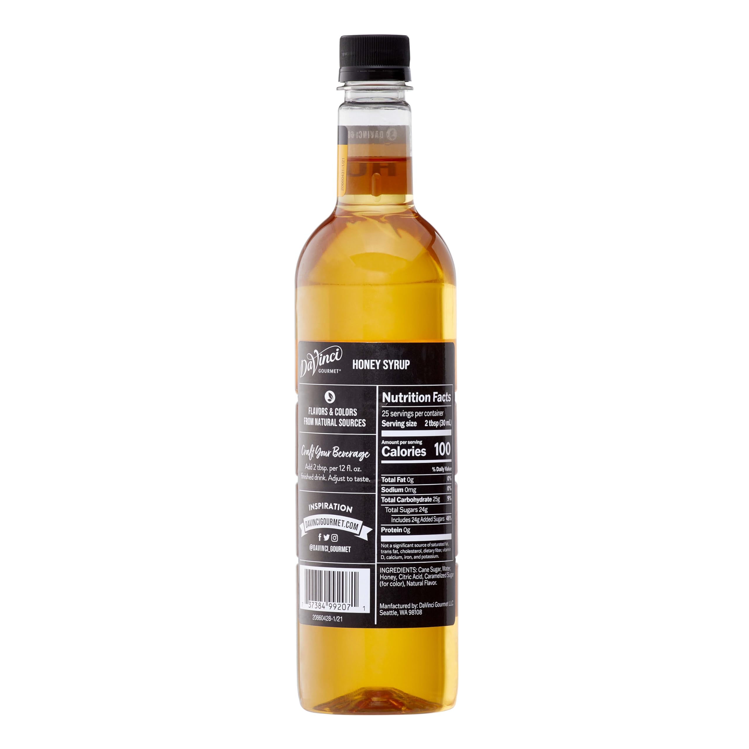 DaVinci Gourmet Honey Syrup being poured into a glass