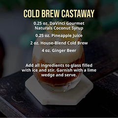DaVinci Gourmet Naturals Coconut Syrup being poured into a glass for tropical taste