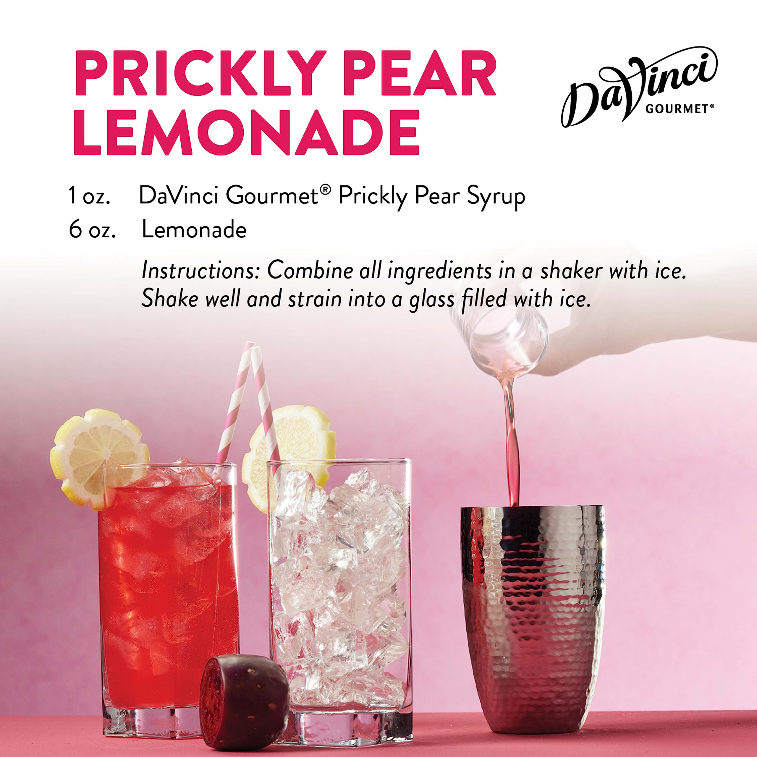 DaVinci Gourmet Prickly Pear Syrup lineup at a premium beverage station.