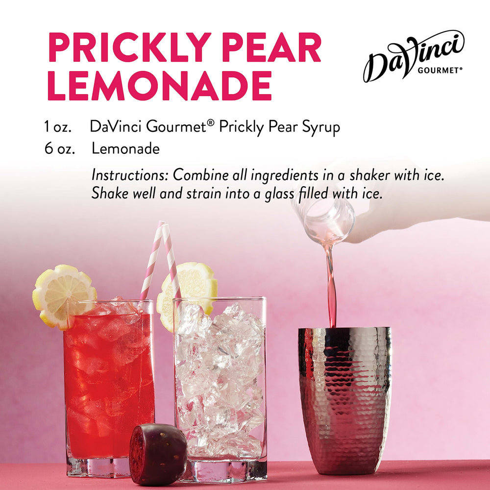 DaVinci Gourmet Prickly Pear Syrup lineup at a premium beverage station.