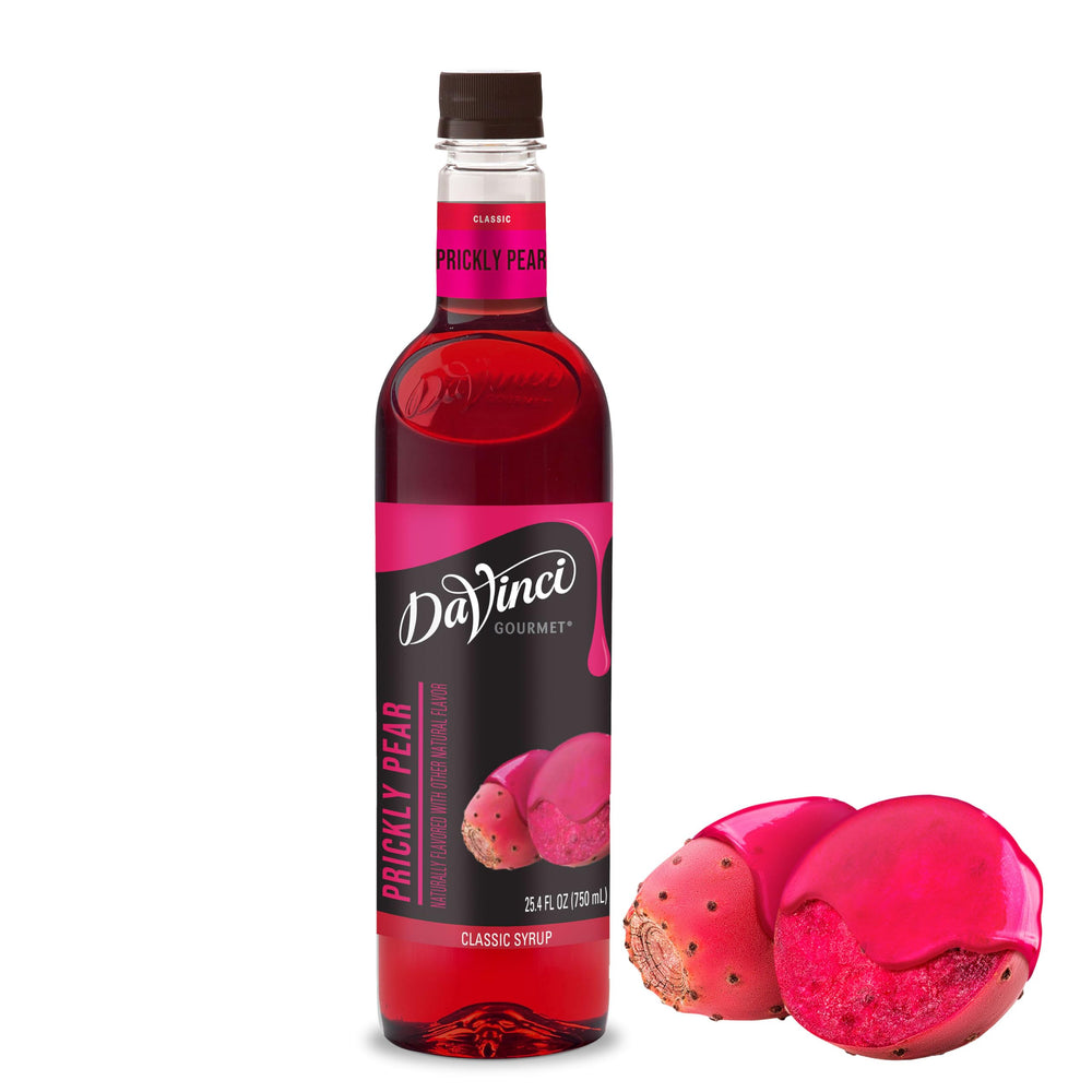 DaVinci Gourmet Prickly Pear Syrup bottle adds vibrant color to cocktails.
