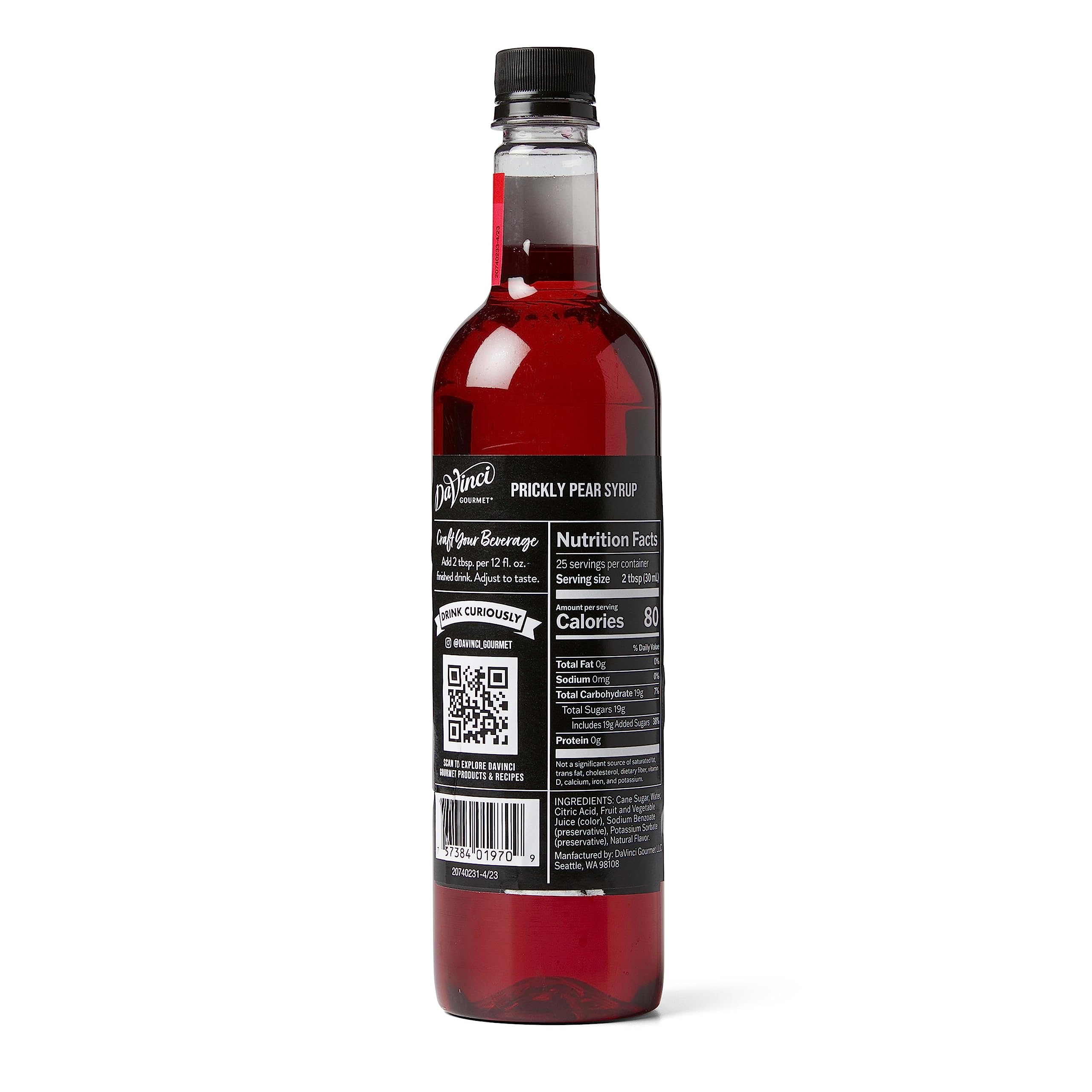 DaVinci Gourmet Prickly Pear Syrup being poured into a glass.