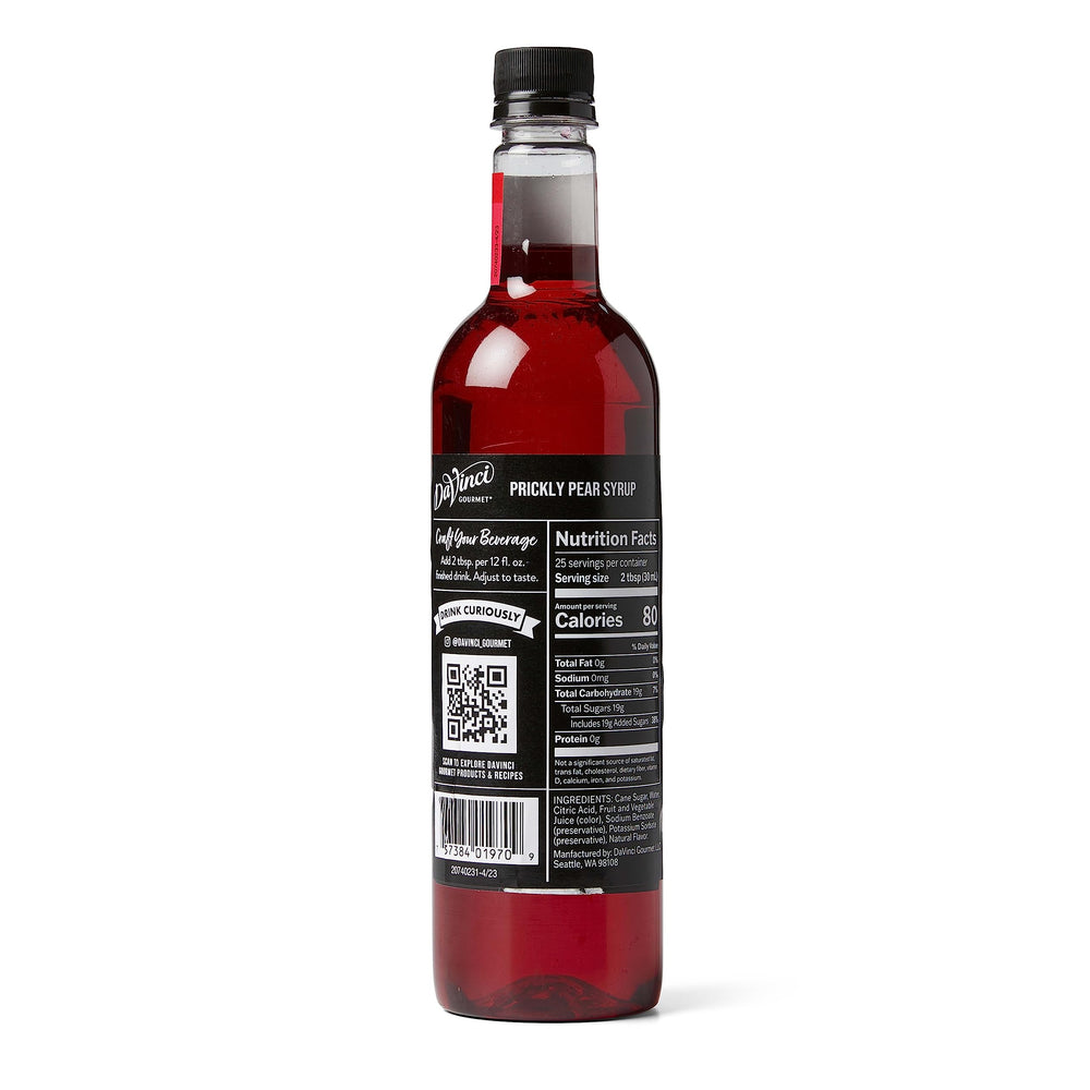 DaVinci Gourmet Prickly Pear Syrup being poured into a glass.