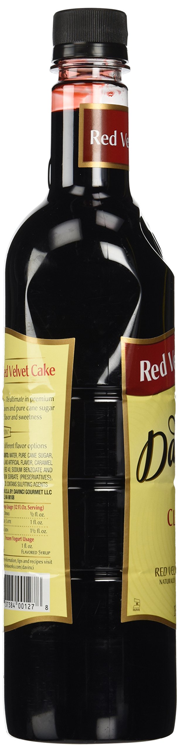 DaVinci Gourmet Red Velvet Cake Syrup latte swirl illustrates versatile cafe use