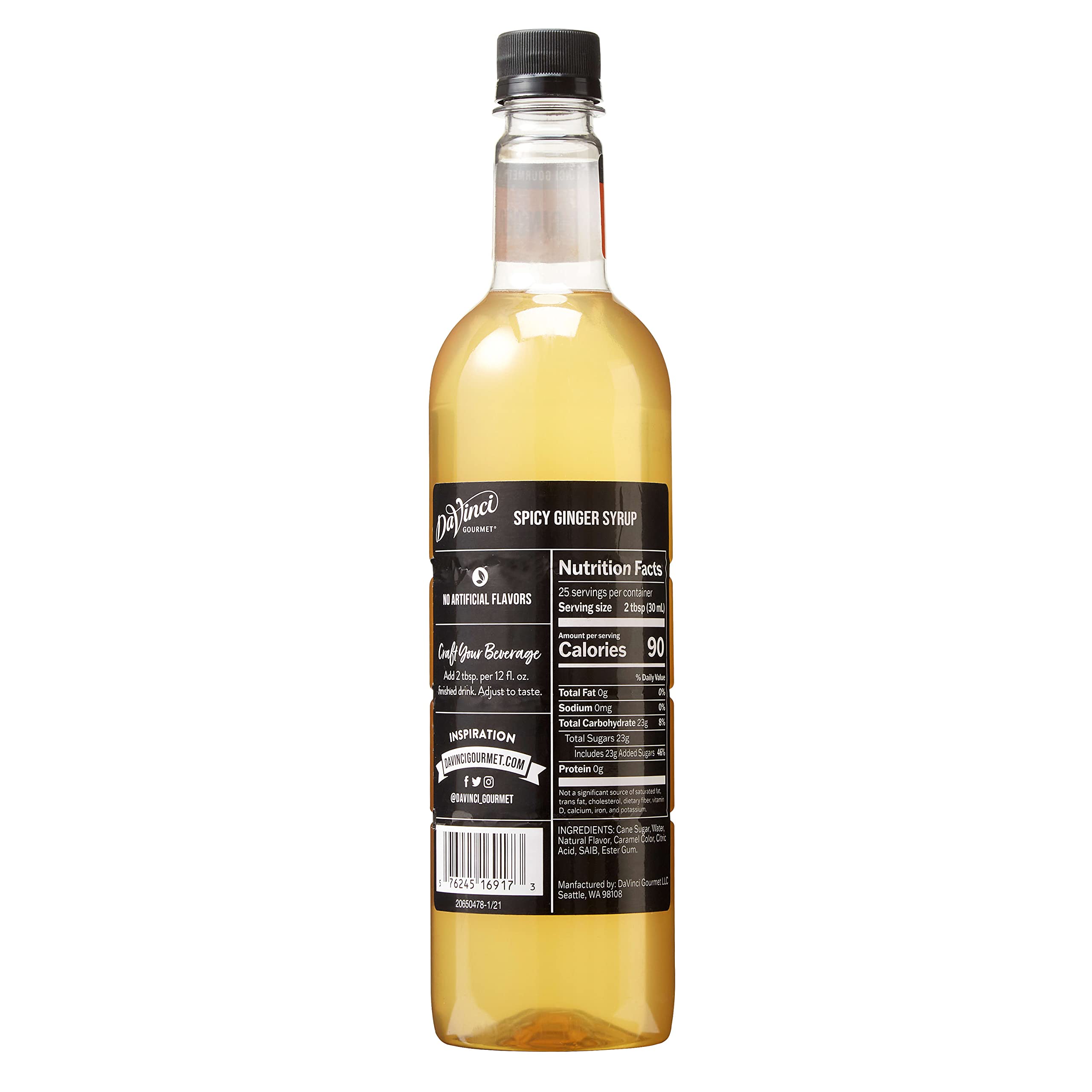 DaVinci Gourmet Spicy Ginger Syrup bottle pour for quick cocktail prep.