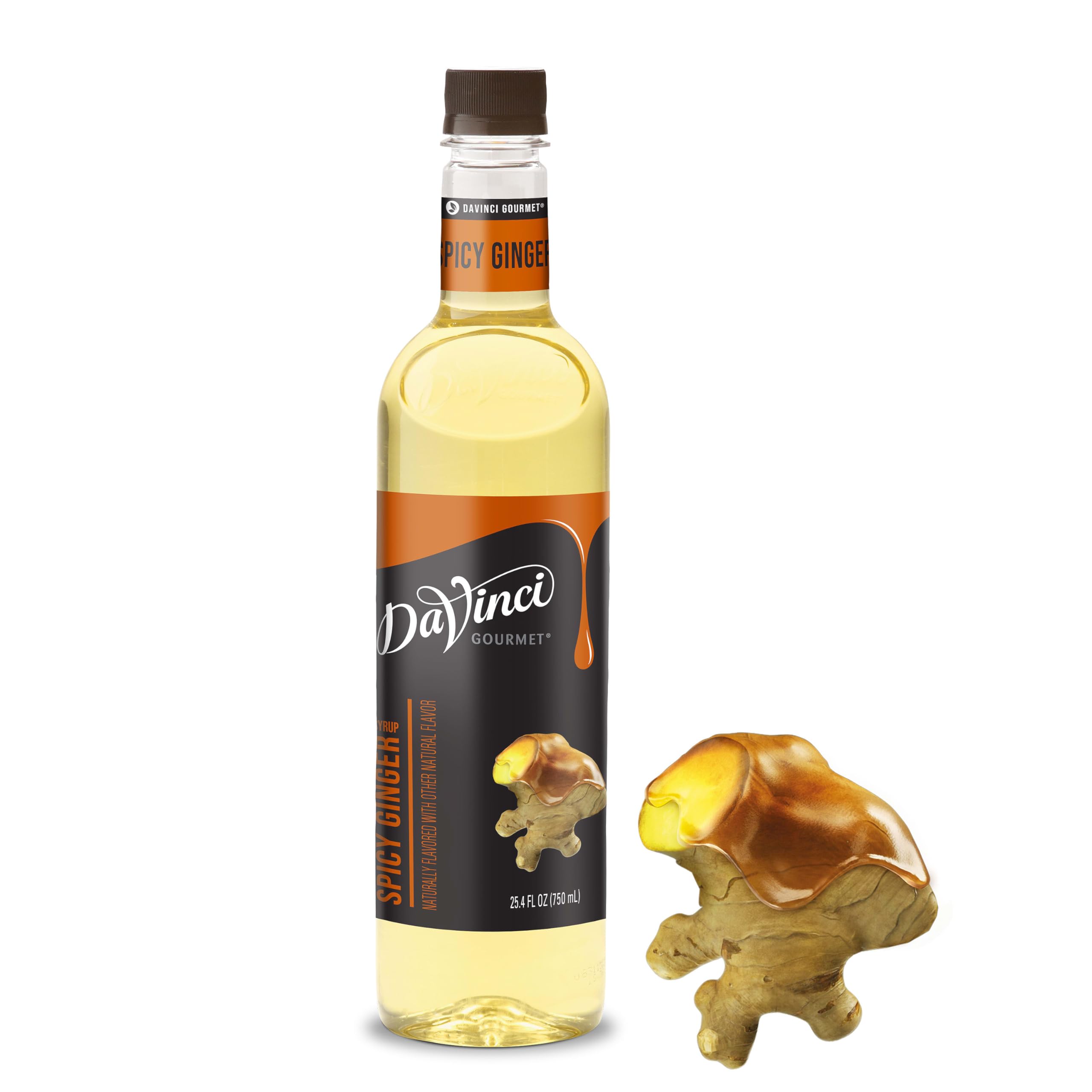 DaVinci Gourmet Spicy Ginger Syrup bottle on bar setup enhances ginger-forward beverages.