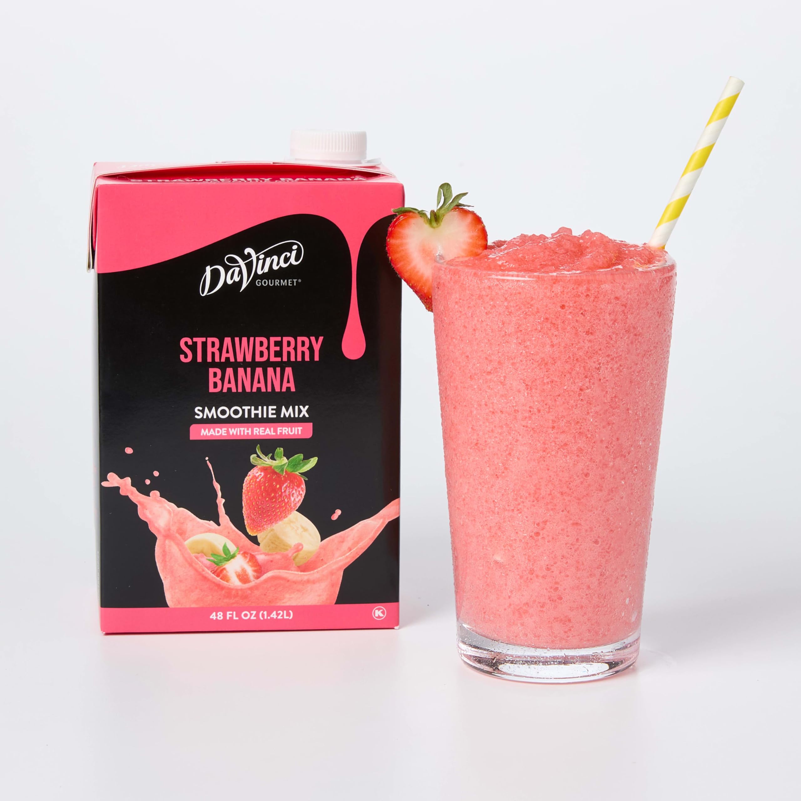 DaVinci Gourmet strawberry banana smoothie bottle showing real fruit flavor
