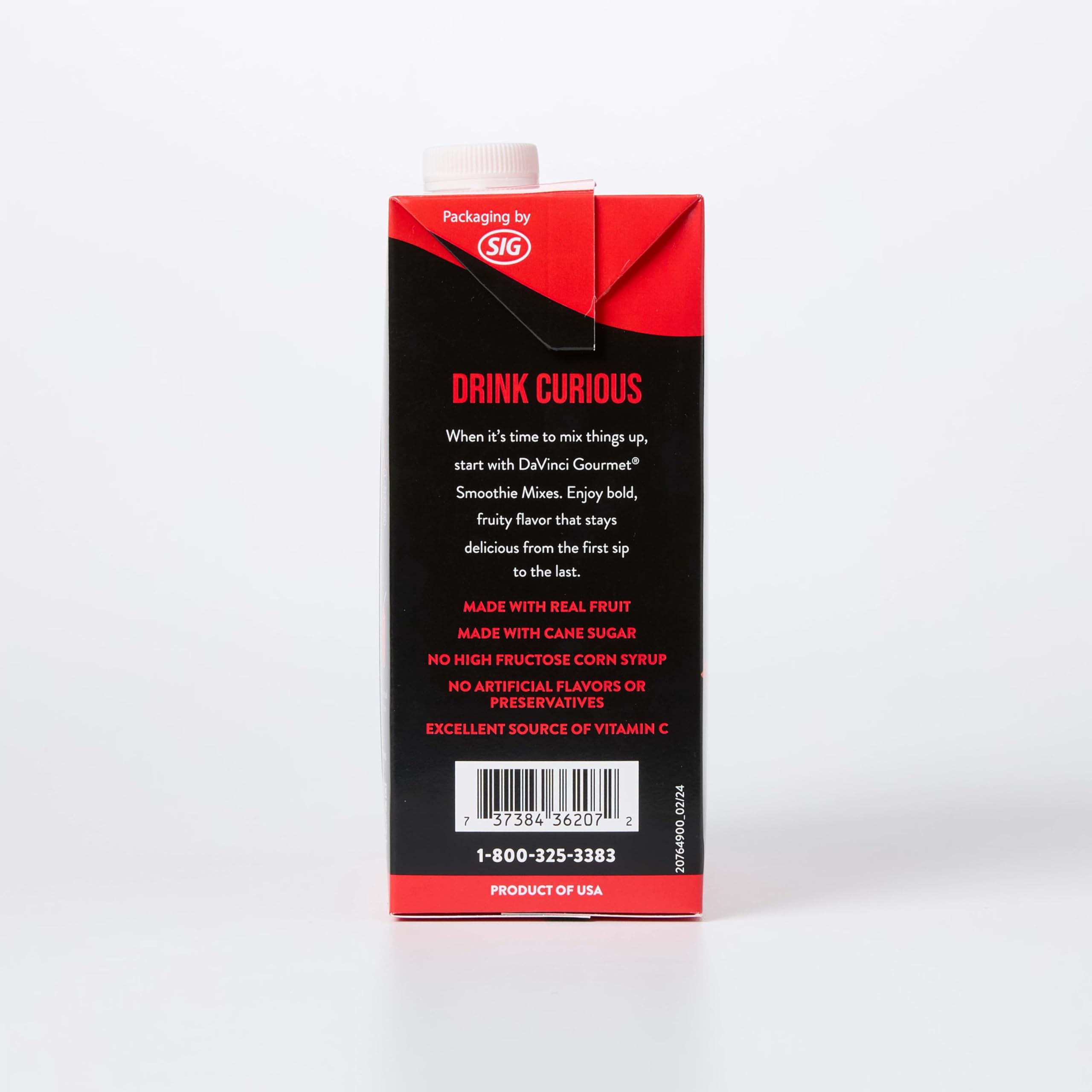 Sustainable packaging highlight from DaVinci Gourmet Strawberry Bomb line.
