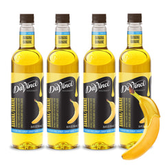 DaVinci Gourmet Sugar-Free Banana Syrup 4-pack bottles for versatile sugar-free flavor in beverages